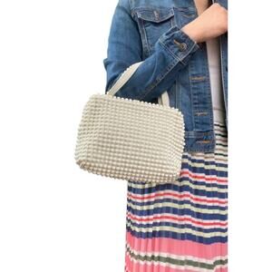 Stunning Vintage 50/60s Grandee White Bead Purse Art Deco Handbag Clutch